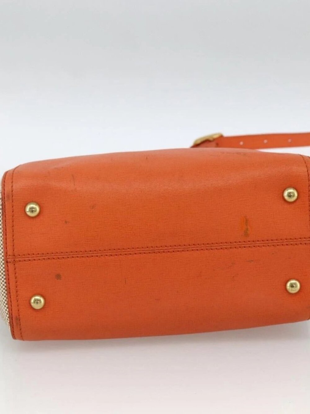 FENDI Chameleon Hand Bag Canvas Leather 2way Orange Gold Auth 172513 - Picture 7 of 16